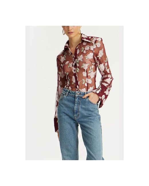 ROTATE BIRGER CHRISTENSEN Bordeaux Bloemenprint Mesh Shirt in het Purple