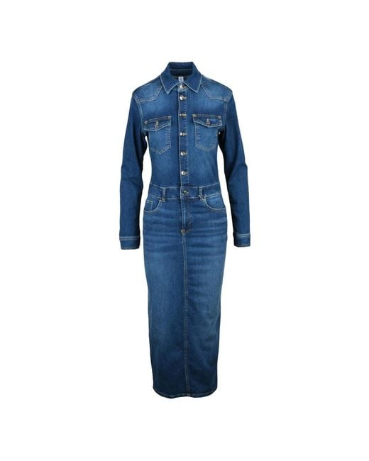 Liu Jo Denim Lange Jurk Met Knopen En Zakken in het Blue