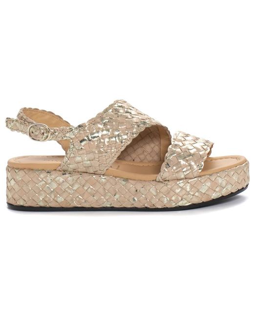 Pons Quintana Natural Handgewebte Ledersandalen Mit Keilabsatz