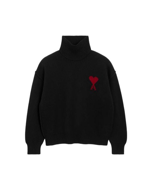 AMI Truien & Vesten ,Zwart ,Wol Ami De Coeur Trechternek Trui in het Black