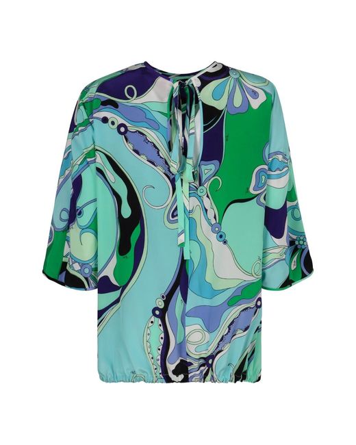 Emilio Pucci Zijden Blouse Met Marmo-Print in het Green