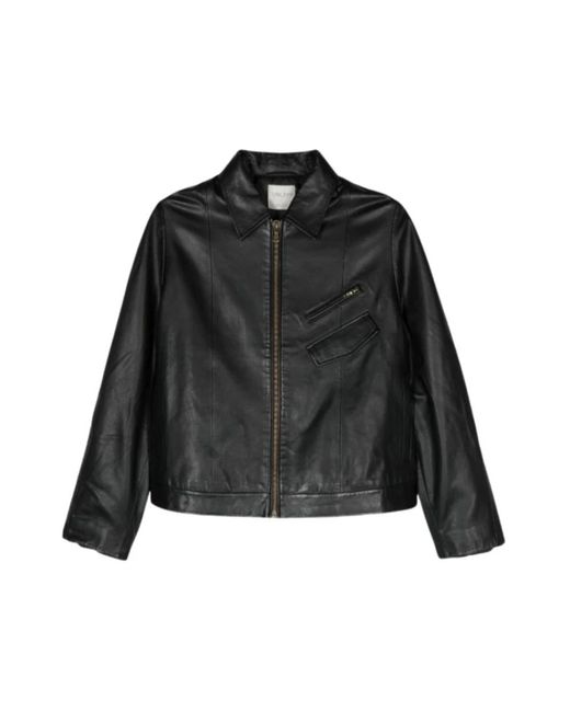 Forte_forte Jassen ,Zwart ,Leer Zwart Nappa Leren Bikerjack in het Black