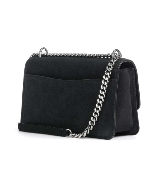 Michael Kors Zwarte Suède Schoudertas Met Ketting in het Black