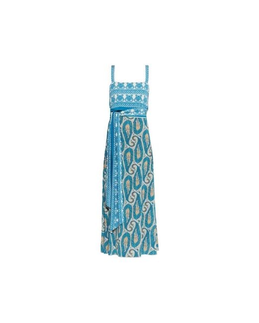 Etro Blue Long And Viscose Blend Dress With All-Over Paisley Pattern And Belt