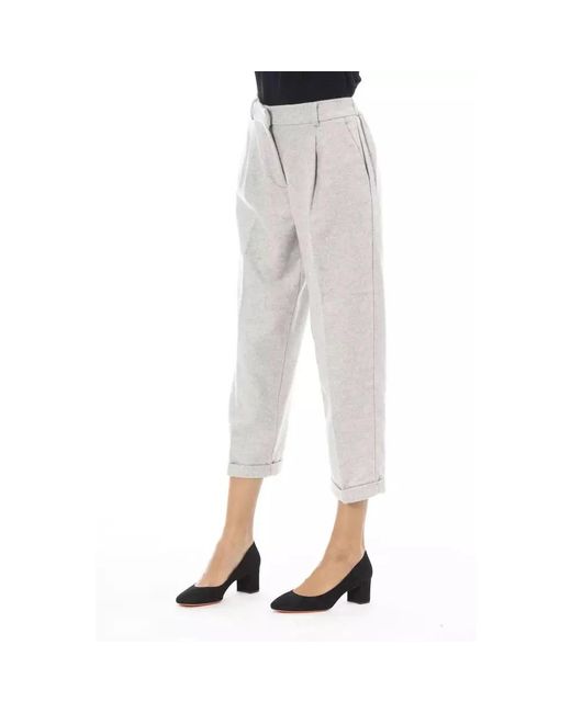 Alpha Studio White Cropped Trousers