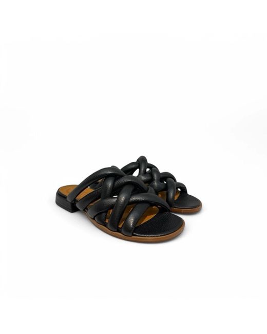 Chie Mihara Black Schwarze Geflochtene Sandalen Mit Niedrigem Absatz