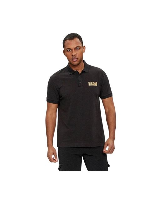EA7 Tops ,Zwart ,Katoen Minimalistische Spirit Regular Fit Katoenen Polo in het Black voor heren