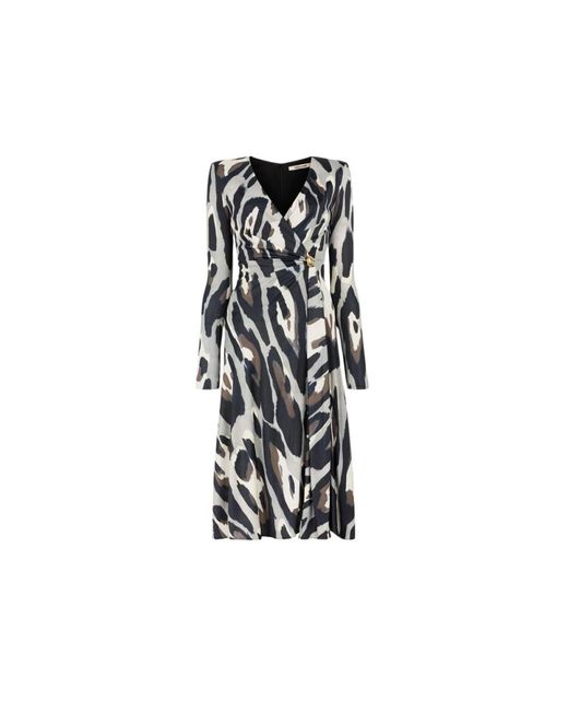 Roberto Cavalli Kleedjes ,Grijs ,Jaguar-Print Wrap Midi Jurk in het Black