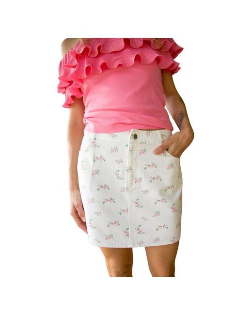Crās Pink Blumiger Mini-Denimrock