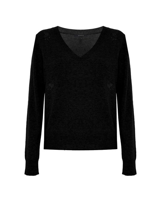 Kocca Black Lässiger, Schicker V-Ausschnitt Langarmpullover