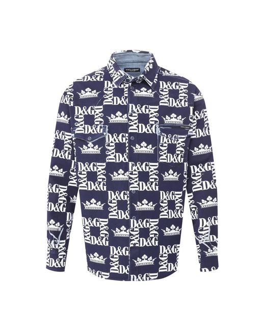 Camisa de algodón con logo cierre de botones mangas largas Dolce & Gabbana de color Blue
