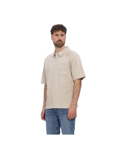 Pure Path Tops ,Katoen Gestructureerde Polo in het Natural voor heren
