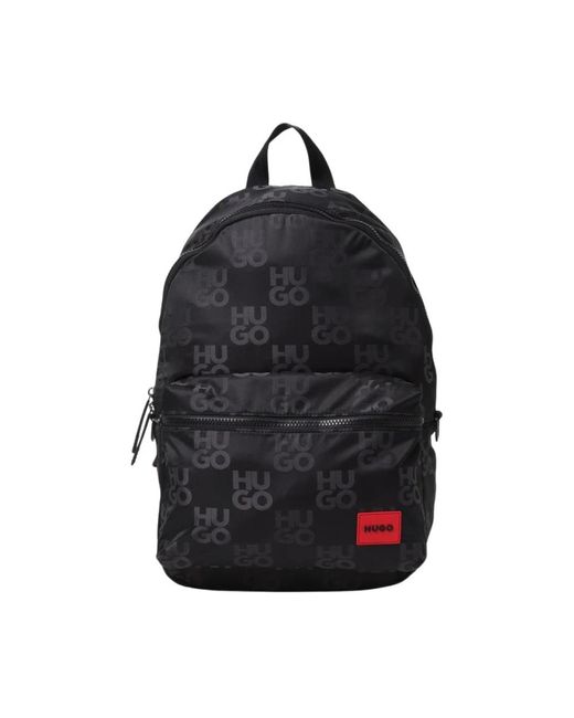 HUGO Schwarzer Allover Logo Rucksack Stilvoll Funktional in Black für Herren