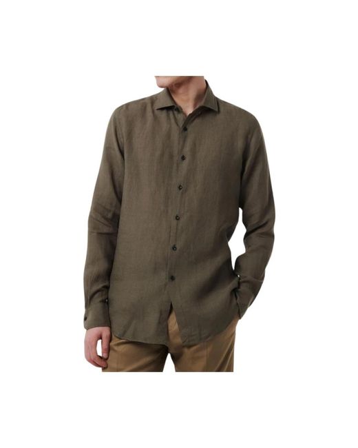 Camicia in lino tailor fit chiusura con bottoni di Xacus in Brown da Uomo
