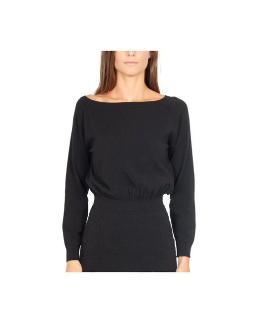 Elisabetta Franchi Black Schwarzes strick-longuette-kleid mit jacquard