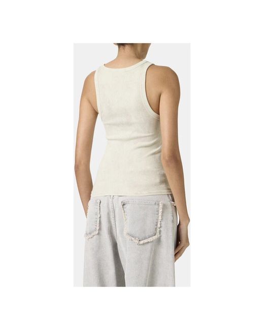 Iceberg White Garment-Gefärbtes Geripptes Top Mit Zufälligem Wascheffekt Und Mohnblumenmuster