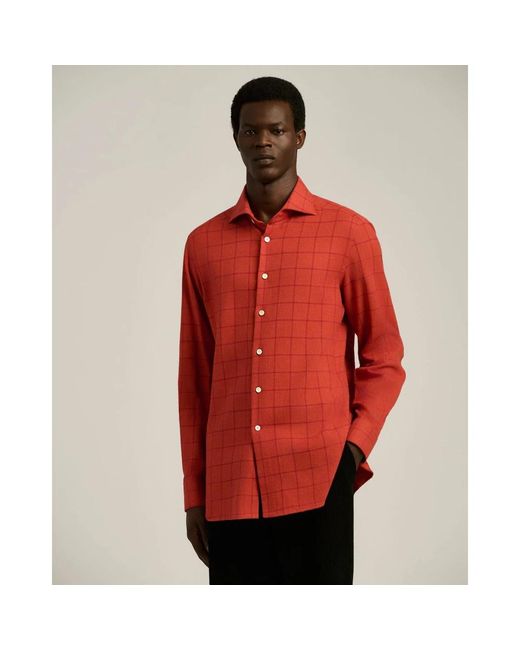 Kiton Overhemden ,Rood ,Katoen Geruite Flanellen Overhemd in het Red voor heren