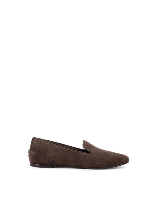 Brunello Cucinelli Brown Flache Schuhe Mit Lederelementen