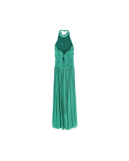 Costarellos Green Lurex Georgette Long Dress
