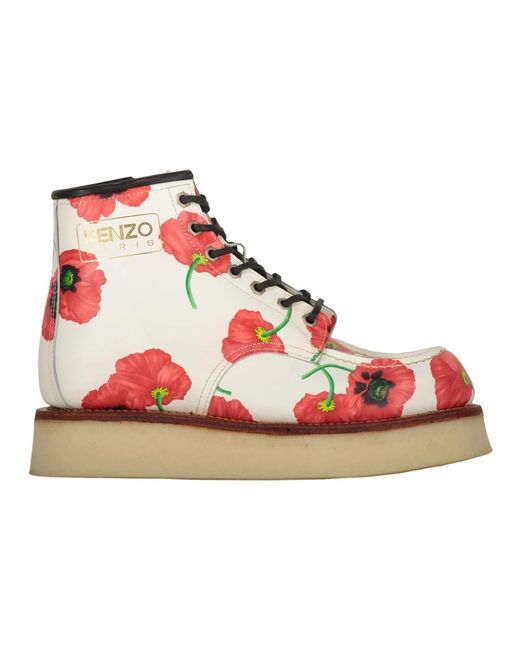 KENZO Blumenmuster leder stiefeletten in Red für Herren