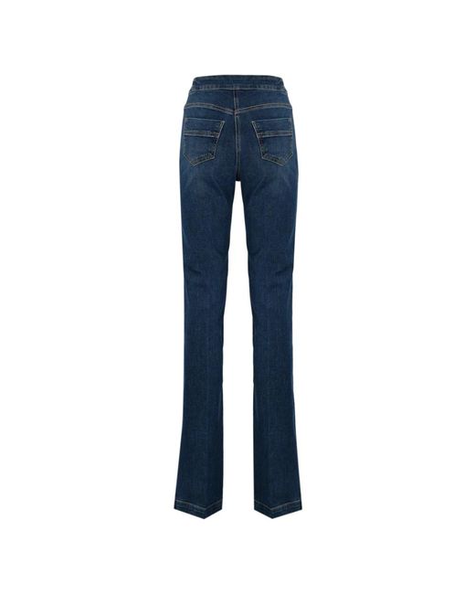 Elisabetta Franchi Blue Palazzo stil high-waist jeans,blaue denim palazzo jeans mit beigen knöpfen,boot-cut jeans