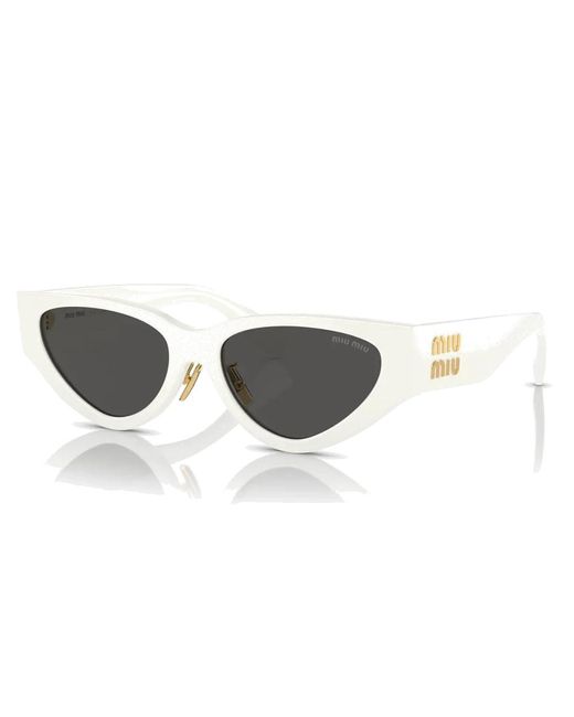 Miu Miu White Trendige cat-eye sonnenbrille mit dunkelgrauen gläsern