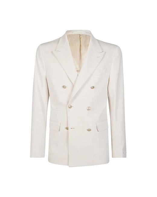 Eleventy Jassen ,Wol Stretch Wol Double-Breasted Jas in het White voor heren