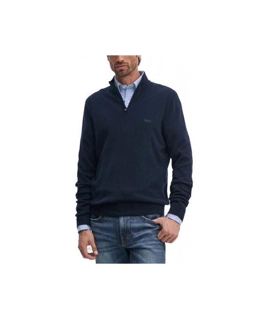Boss Emario Halfzip in het Blue voor heren