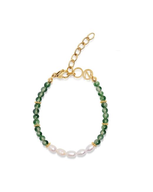 Nialaya Metallic Beaded bracelet with pearl and ocean grass agate