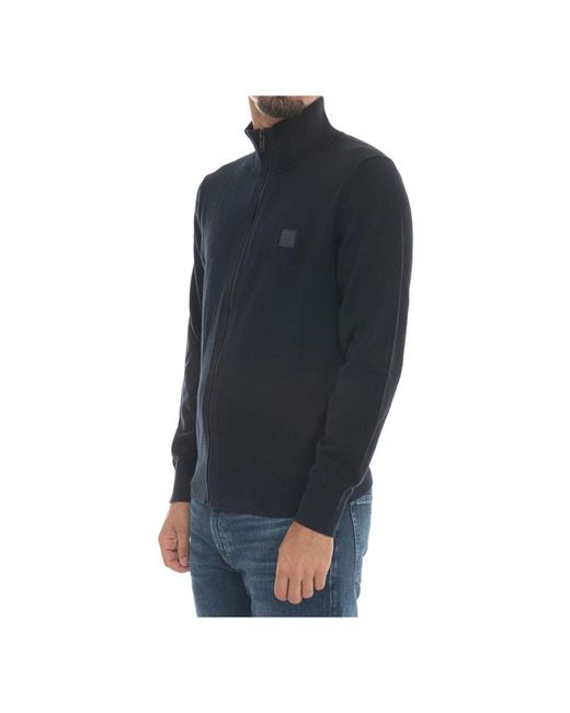 Boss Truien & Vesten ,Blauw ,Katoen Zip Cardigan Met Zijlogo in het Blue voor heren