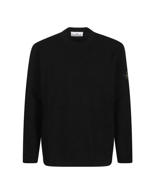 Stone Island Black Round-Neck Knitwear for men