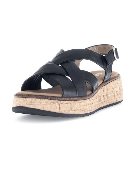 Gabor Schoenen ,Zwart ,Leer Zwarte Sleehak Sandalen in het Blue