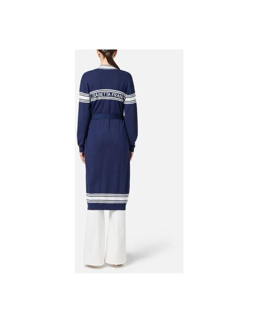 Elisabetta Franchi Blue Blauer langer cardigan mit kontrastbändern