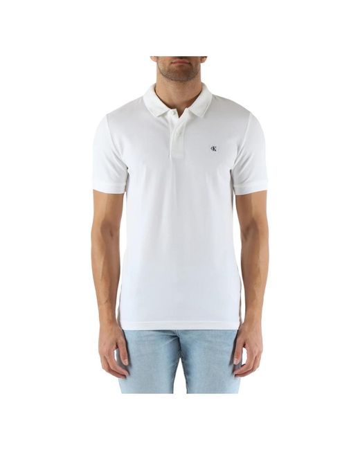 Polo slim fit in cotone con patch logo di Calvin Klein in White da Uomo