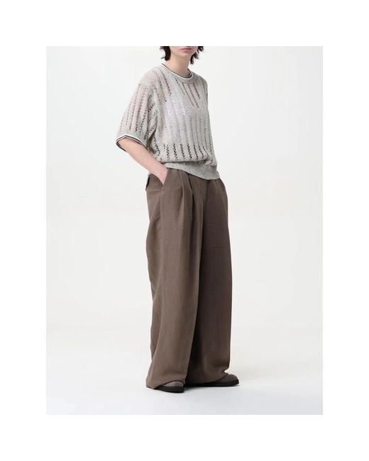 Brunello Cucinelli Gray Beiger Feinstrickpullover