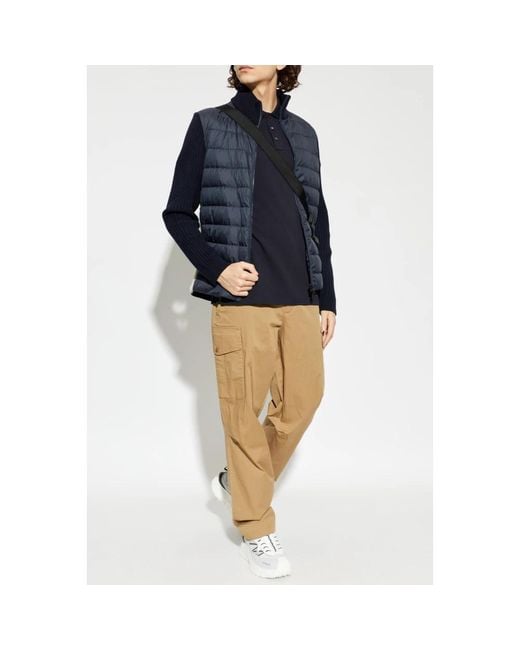 Moncler Jassen ,Blauw ,Leer Coltrui Cardigan Met Gewatteerd Voorpand in het Blue voor heren