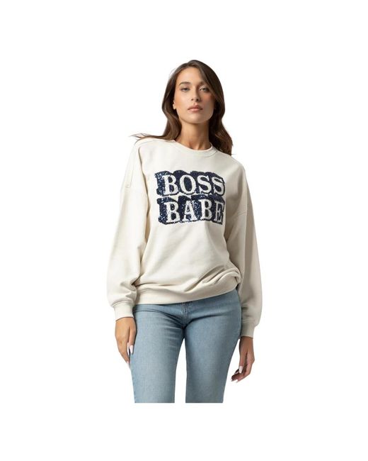 Kocca Hoodies & Sweatvesten ,Every Day Sweater Met Lange Mouwen En Ronde Hals in het White