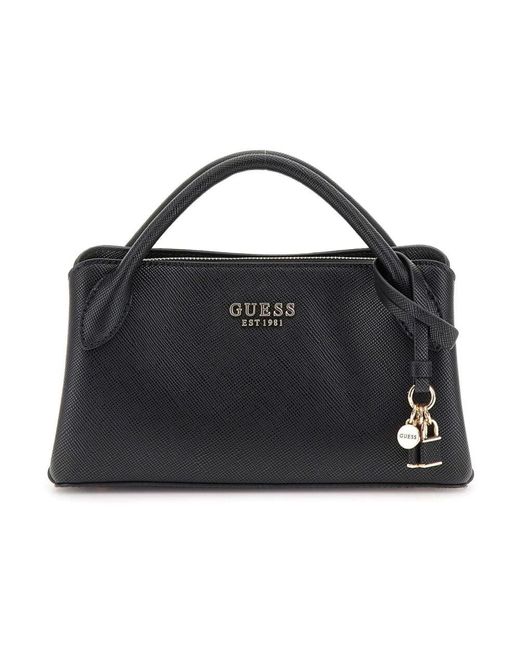 Guess Black Kleine Schwarze Satchel-Tasche Mit Reißverschluss