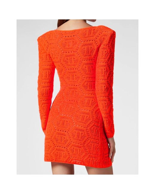 Philipp Plein Red Knitted Dresses