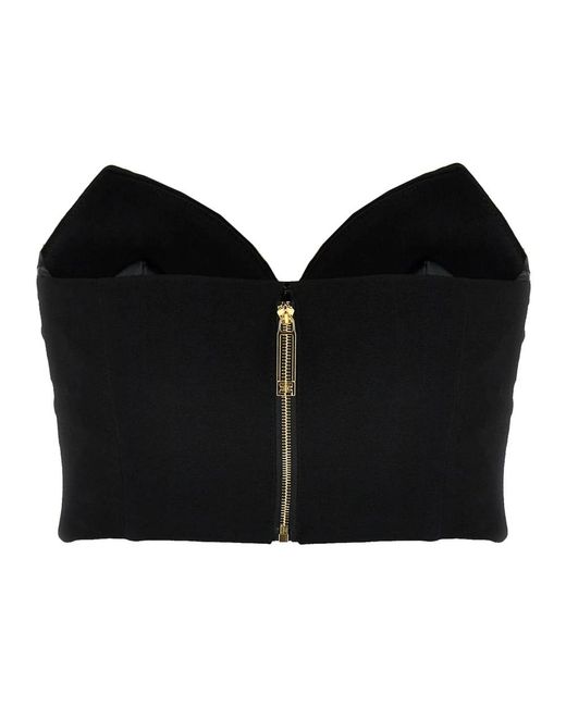 Elisabetta Franchi Black Schwarzes crêpe herz-ausschnitt top,schwarzes ärmelloses top mit herzausschnitt