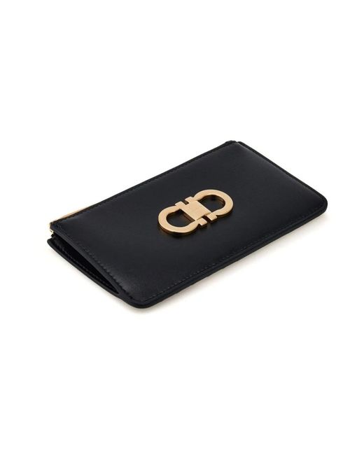 Ferragamo Accessoires ,Zwart ,Leer Zwarte Leren Portemonnee Met Gancini-Plaat in het Black