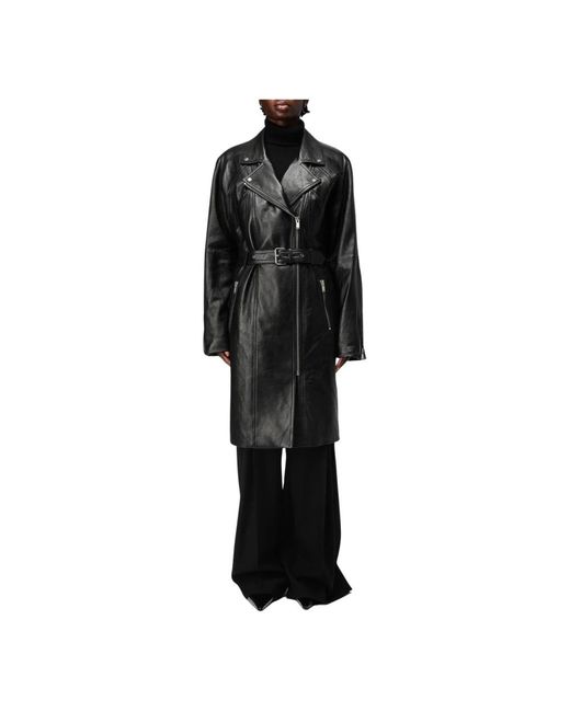 Saint Laurent Stijlvolle Leren Jas Met Rits En Riem in het Black