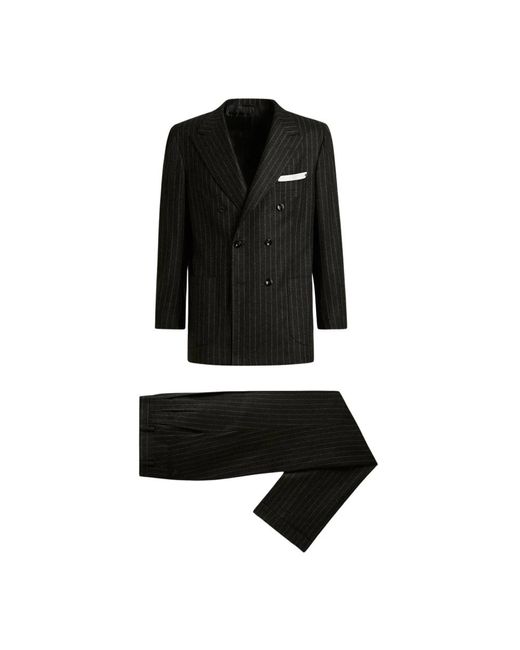 Kiton Kostuums ,Zwart ,Wol Krijtstreep Wol Kasjmier Pak in het Black voor heren