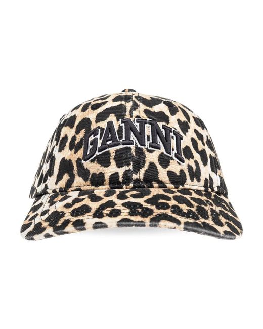 Ganni Accessoires ,Katoen Leopard Canvas Cap in het Black