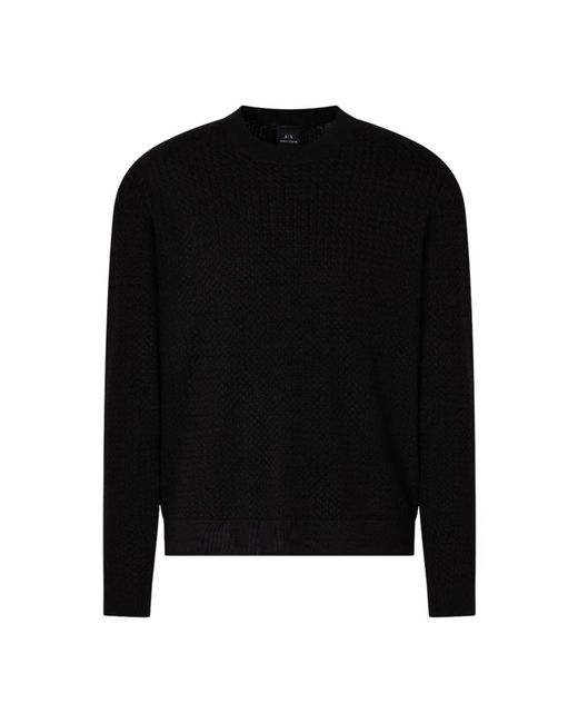ARMANI EXCHANGE Black Round-Neck Knitwear for men