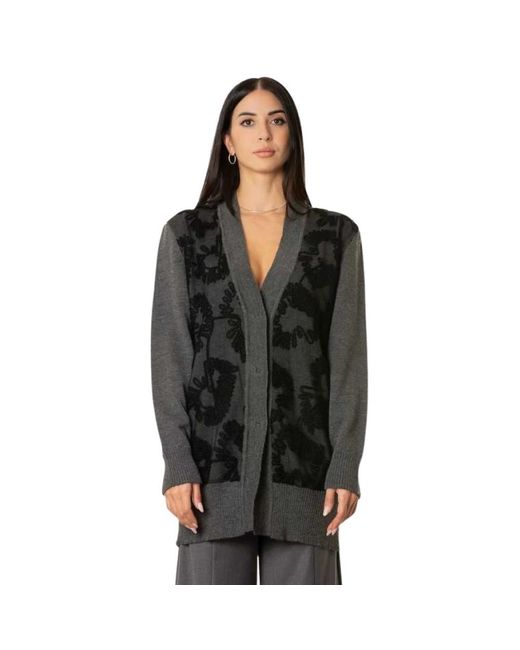 SIMONA CORSELLINI Truien & Vesten ,Grijs ,Wol Cardigan Con Ricami in het Black
