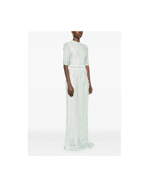 Antonino Valenti White Blaues Kleid Mit Hohem Kragen Und Kurzen Ärmeln