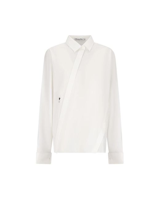 Dior Overhemden ,Wit ,Katoen Shirt Met Schuine Sluiting in het White