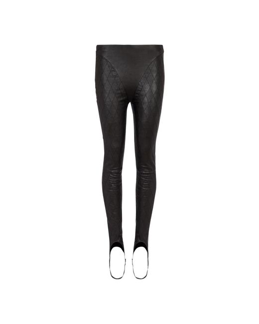 Balmain Broeken ,Zwart ,Leer Diamond Topstitched Leren Leggings in het Black