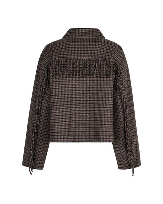 P.A.R.O.S.H. Jassen ,Bruin ,Wol Fringe Jack Met Traditionele Kraag in het Black
